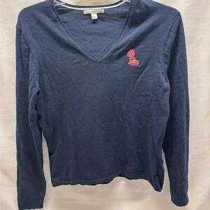 Ole Miss Rebels Cutter & Buck Women’s Sz L Pullover Sweater V Neck Navy W Logo